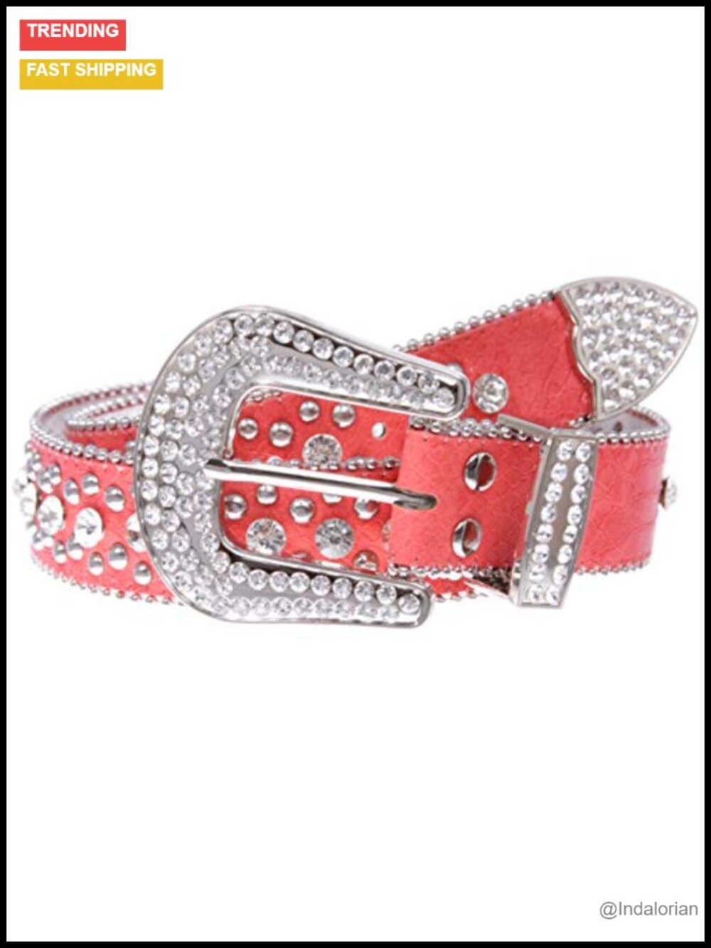 Western Cowgirl Rhinestone Studded Faux Leather Belt